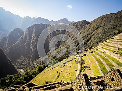 Stairs of the agricultural zone in Machu Picchu, Peru. Stock Photo