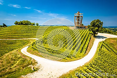 Terraced vineyard hill and viewpoint on Madjerkin Breg, Medjimurje Stock Photo