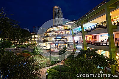 The Terraces in Ayala Center in Cebu City, Philippines, at night Editorial Stock Photo