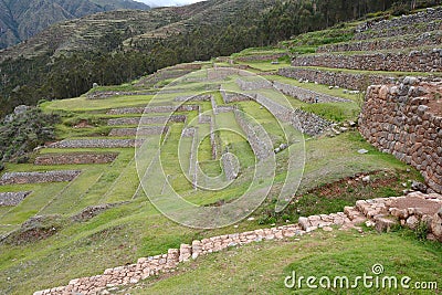 Terraces in Chinchero, Sacred Valley Peru. Stock Photo