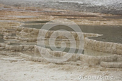 Terraces of geothermal pools at Mammoth Hot Springs, Yellowstone Stock Photo