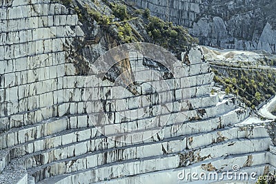 Terracing at white marble quarry, Carrara, Italy Stock Photo