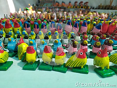 Terracota or clay toys in a handicraft shop Stock Photo