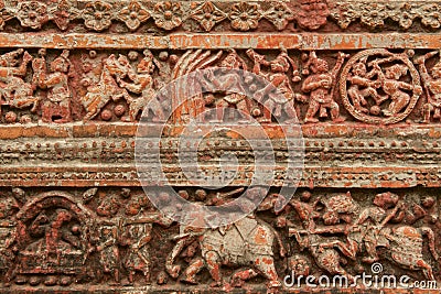 Terracota figures at Pancharatna Govinda Temple in Puthia, Bangladesh Stock Photo