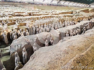 Terracotta army, stone figures, side view, Chinese army soldiers. Editorial Stock Photo