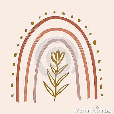 Terracotta boho rainbow meditation wall art vector illustration Vector Illustration