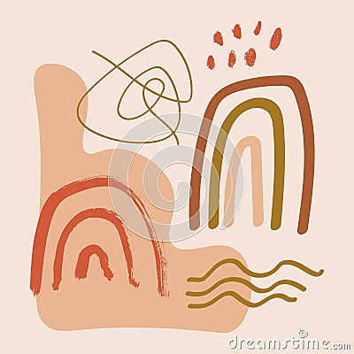 Terracotta boho rainbow meditation wall art vector illustration Vector Illustration