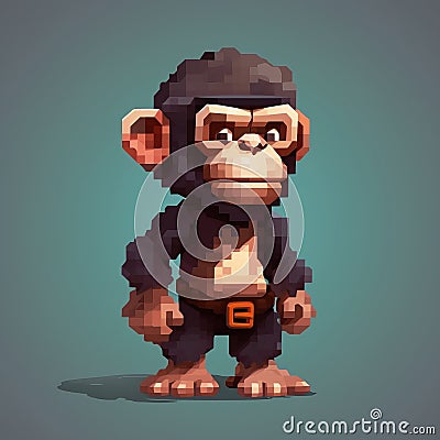 Terracotta Chimp: A Darkly Detailed Pixel Monkey Art Character Stock Photo