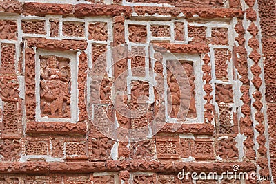 Terracotta pottery art work on the wall of Historical temple Stock Photo