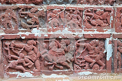 Terracotta pottery art work on the wall of Historical temple Stock Photo