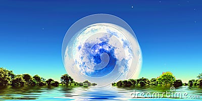 Terraformed moon over water surface Stock Photo