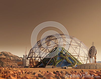 Terraforming Mars with an outpost colony Stock Photo