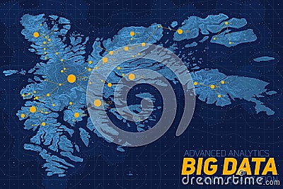 Terrain big data visualization. Futuristic map infographic. Complex topographical data graphic visualization. Vector Illustration