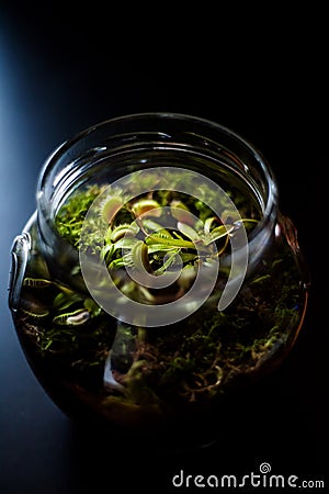 Terrarium made in a jar with carnivore plants Stock Photo