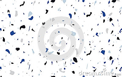 Terrazzo marble flooring design in blue colors. Seamless pattern. Repeating background with natural stone, glass, quartz Vector Illustration