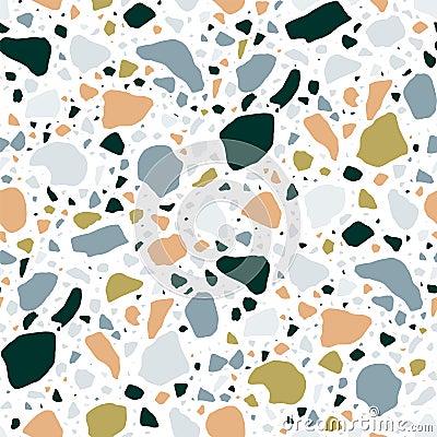 Terrazzo seamless pattern with colorful rock fragments. Elegant backdrop with stone pieces or sprinkles scattered on Vector Illustration