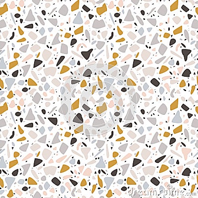 Terrazzo seamless pattern design with hand drawn rocks. Abstract modern background, flat vector Vector Illustration