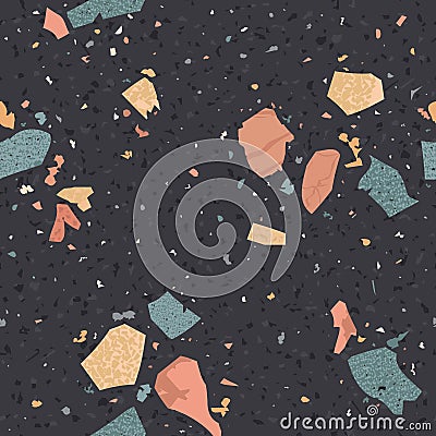 Terrazzo Seamless Pattern. Flooring Abstract Background Marble Texture Composed of Granite, Stone, Quartz Fragments Vector Illustration