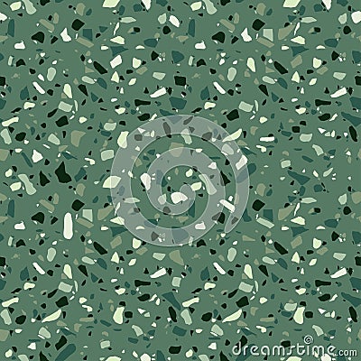 Terrazzo seamless pattern. Surface texture of decorative granite mosaic. Green marble tiles. Vector Illustration