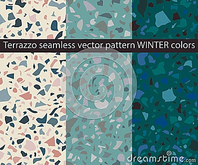 Terrazzo seamless vector patterns in winter colors Vector Illustration