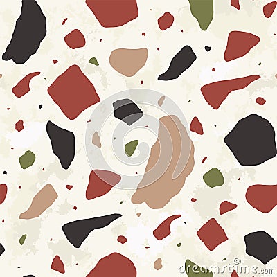 Terrazzo vector seamless pattern. Abstract colorful rock pieces, natural stone surface, modern artwork on pastel Vector Illustration