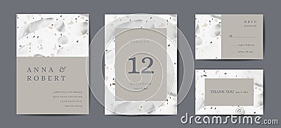 Terrazzo Wedding Invitation Card Set. Luxury Geometric Abstract Design Template for Greetings, Banner, Poster Marble Vector Illustration
