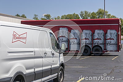 Budweiser distribution trucks. Budweiser is part of AB InBev, the largest beer company in the world Editorial Stock Photo