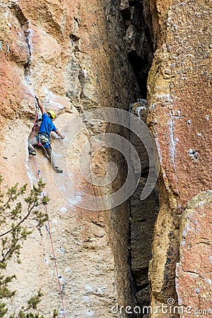 Climbers on one of the rock walls of Smith Rock State Park Editorial Stock Photo