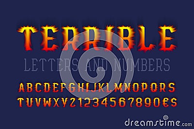 Terrible letters and numbers with currency signs. Vibrant 3d font. Isolated english alphabet Vector Illustration