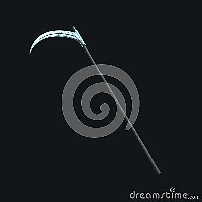 The terrible scythe with dark background, 3d rendering Cartoon Illustration