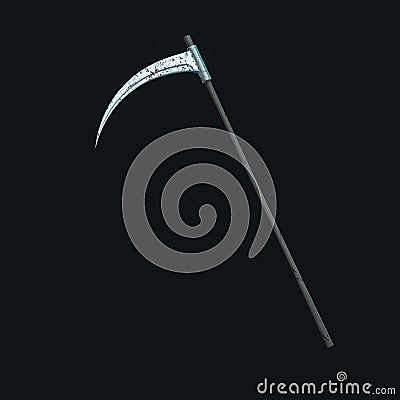 The terrible scythe with dark background, 3d rendering Cartoon Illustration