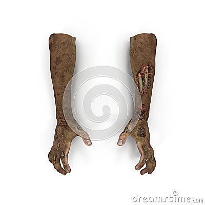 Terrible zombie hands, dirty hands of the mummy, on white. 3D illustration Cartoon Illustration