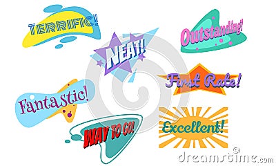 terrific neat fantastic outstanding first rate excellent retro lettering signs Vector Illustration