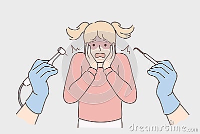 Terrified girl scared of dentist Vector Illustration