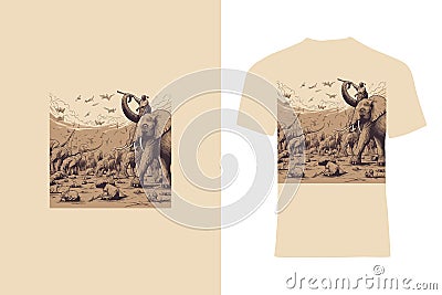 Terrifying Ancient War Elephants T-Shirt Design: Battle Fury Stock Photo