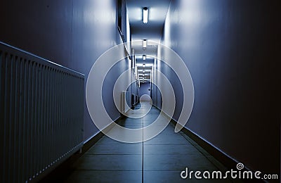 Terrifying night corridor in perspective Stock Photo