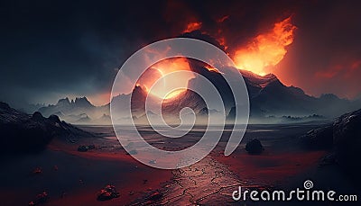 Terrifying Planet: A Desolate Wasteland, Made with Generative AI Stock Photo