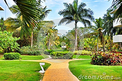 Territory of Hotel Catalonia Royal Bavaro in Dominican Republic. Editorial Stock Photo