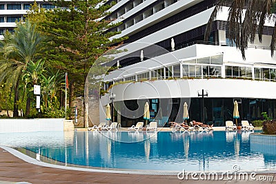 Territory of outdoor hotel. tourist sea vacation. long awaited vacation in tropical hotel. Editorial Stock Photo