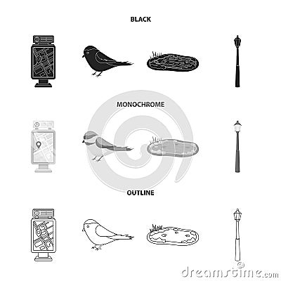 Territory plan, bird, lake, lighting pole. Park set collection icons in black,monochrome,outline style vector symbol Vector Illustration