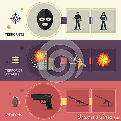 Terrorism Banners Set Vector Illustration