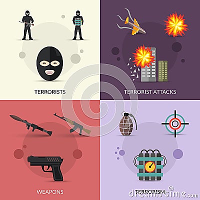 Terrorism Flat Set Vector Illustration