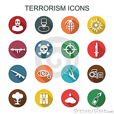 Terrorism long shadow icons Vector Illustration