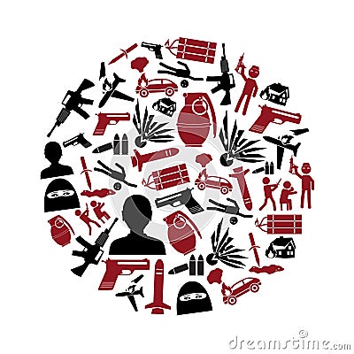 Terrorism theme set of simple icon in circle Vector Illustration