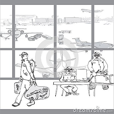 Terrorist In Airport Vector Illustration