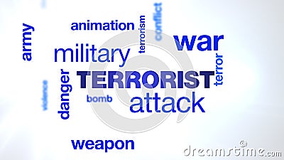 Terrorist attack danger military terrorism war weapon animation bomb army terror animated word cloud background in uhd Stock Photo