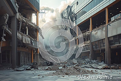 During terrorist attacks, shopping mall was destroyed a damaged Stock Photo