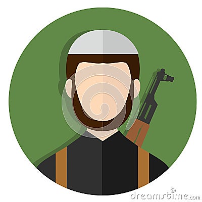 Terrorist, Islamic extremist with Kalashnikov rifle Vector Illustration