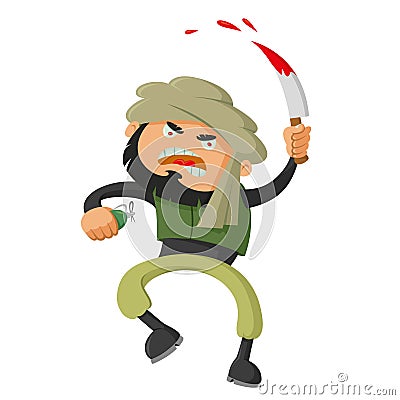 Terrorist with knife Vector Illustration