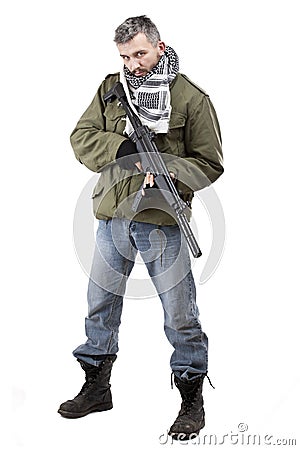 Terrorist with rifle Stock Photo